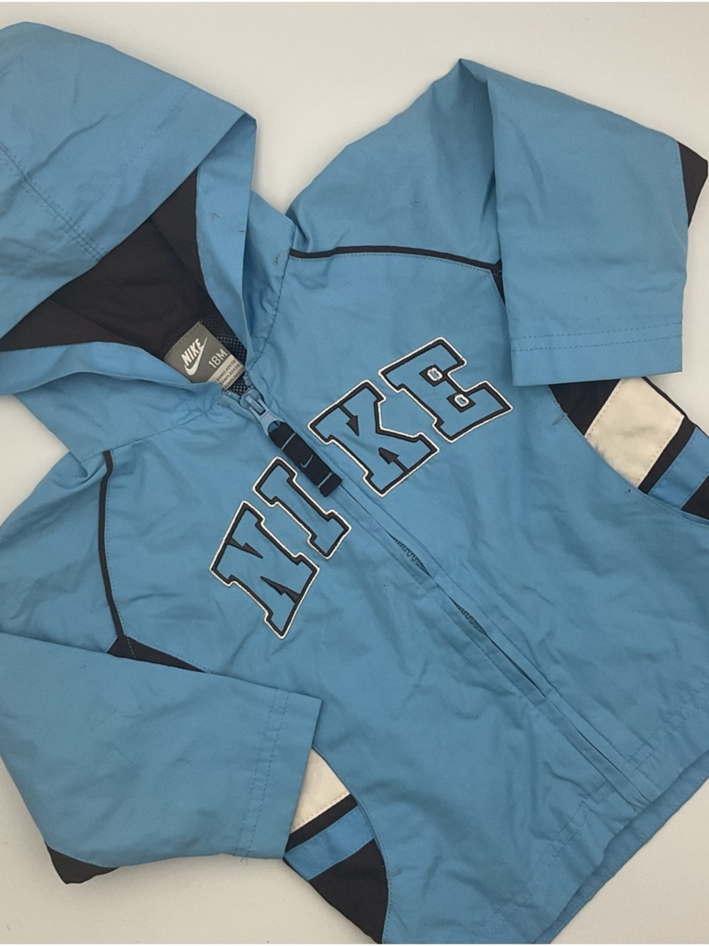 Nike Y2K Jacket Boys 18M Blue Zip Front Hoodie Spell Out Outerwear Windbreaker